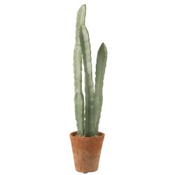 Cactus artificiel 3 branches en pot en plastique vert 17x17x80 cm