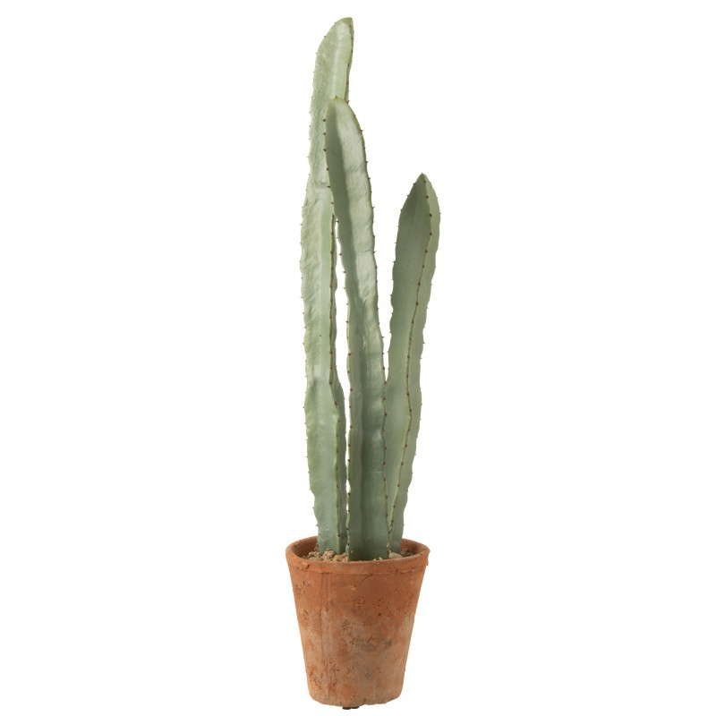 Cactus artificiel 3 branches en pot en plastique vert 17x17x80 cm