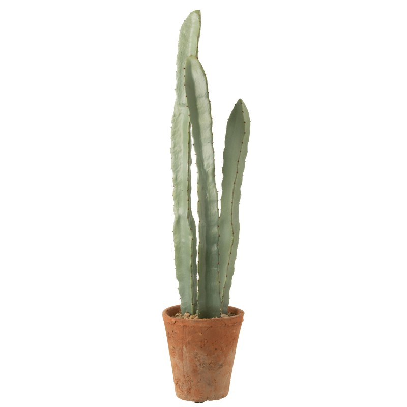 Cactus artificiel 3 branches en pot en plastique vert 17x17x80 cm