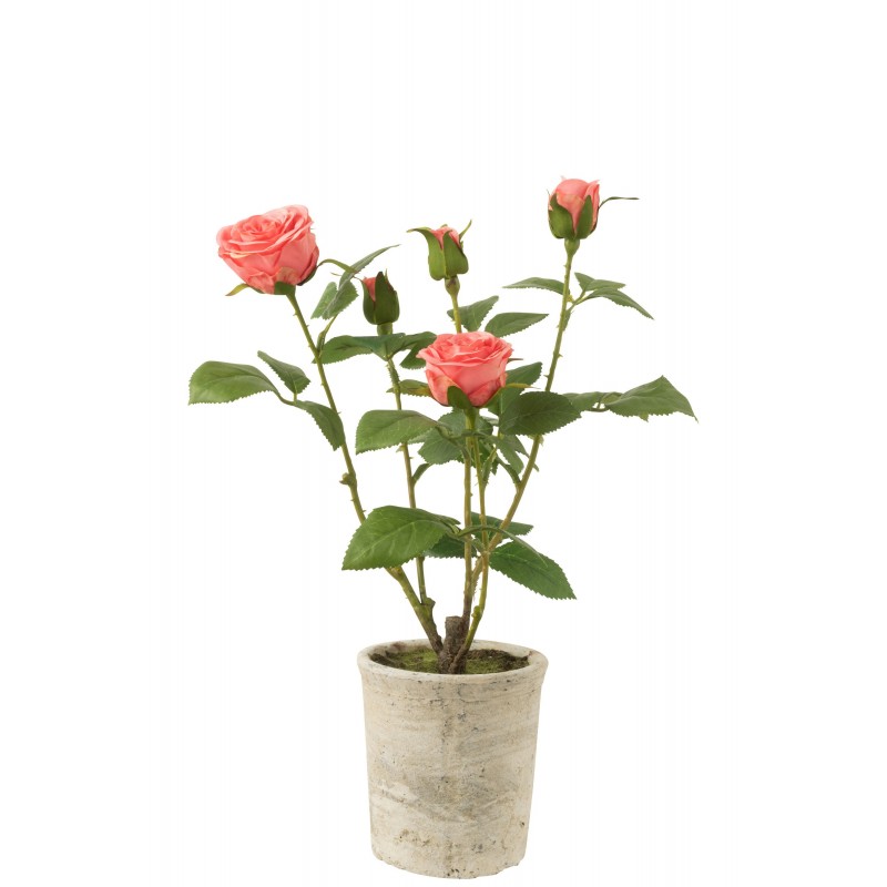 Rose 5 têtes en pot en textile rose 20x20x39 cm