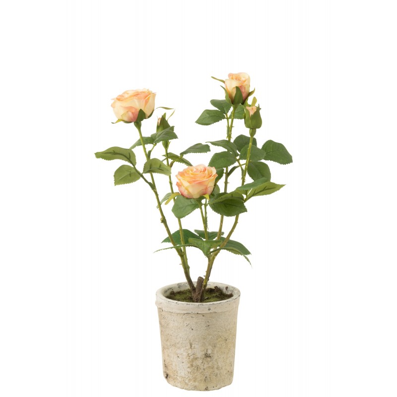 Rose 5 têtes en pot en textile jaune 20x20x38 cm