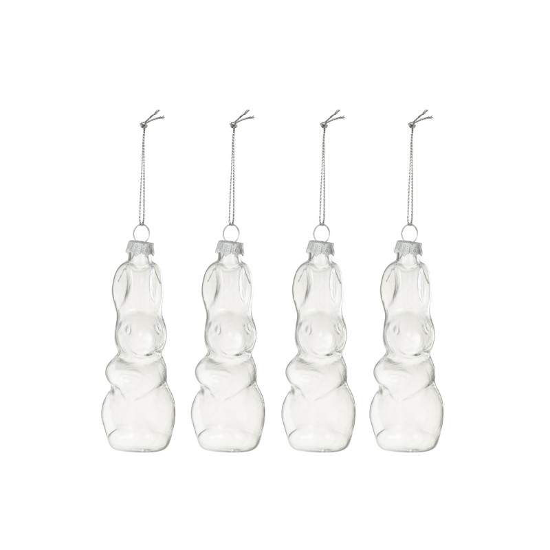 Suspension de 4 lapins en verre transparent 4x4x12 cm