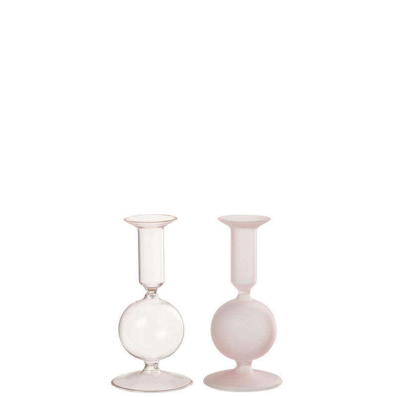 Set de 2 chandeliers boule 1 bougie en verre rose 8x8x15 cm Set de 2 chandeliers boule 1 bougie en verre rose 8x8x15 cm