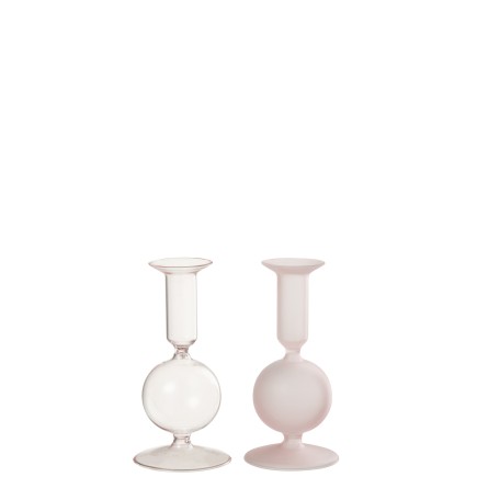 Set de 2 chandeliers boule 1 bougie en verre rose 8x8x15 cm