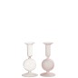 Set de 2 chandeliers boule 1 bougie en verre rose 8x8x15 cm Set de 2 chandeliers boule 1 bougie en verre rose 8x8x15 cm