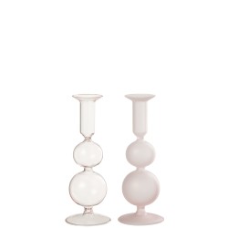 Set de 2 chandeliers boules 1 bougie en verre rose 8x8x21 cm