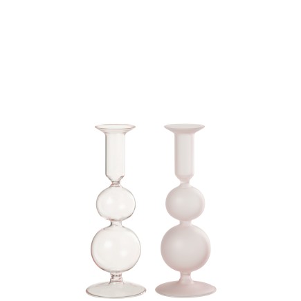 Set de 2 chandeliers boules 1 bougie en verre rose 8x8x21 cm