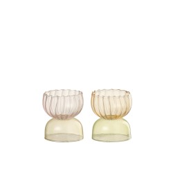 Set de 2 photophores demi boule en verre multicouleur 7x7x8 cm