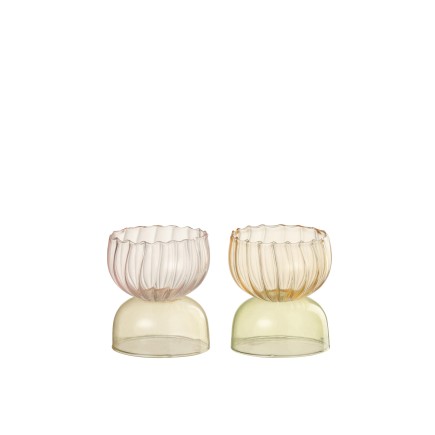 Set de 2 photophores demi boule en verre multicouleur 7x7x8 cm
