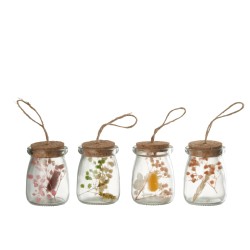 Suspension de 4 pots avec fleurs séchées en verre multicouleur 5x5x8 cm