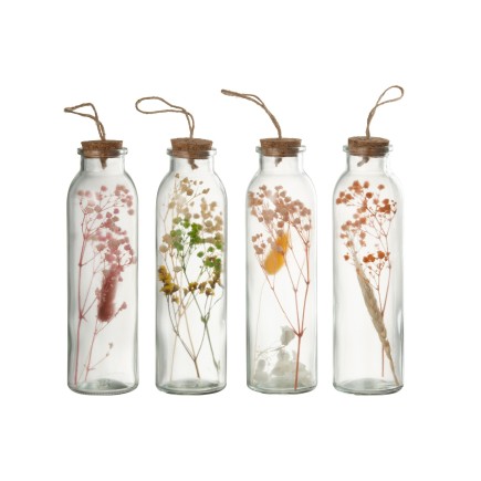 Suspension de 4 pots avec fleurs séchées en verre multicouleur 7x7x20 cm