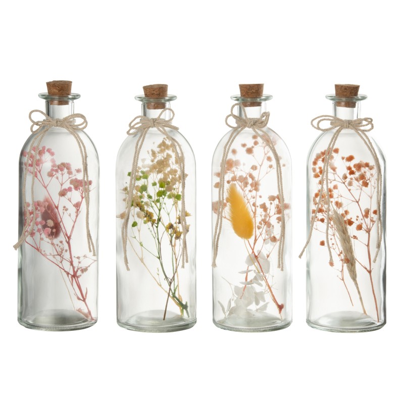 Suspension de 4 pots avec fleurs séchées en verre multicouleur 8x8x22 cm Suspension de 4 pots avec fleurs séchées en verre multicouleur 8x8x22 cm
