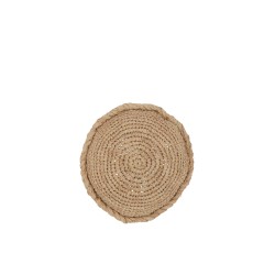 Coussin rond en raphia naturel 34x34x10 cm