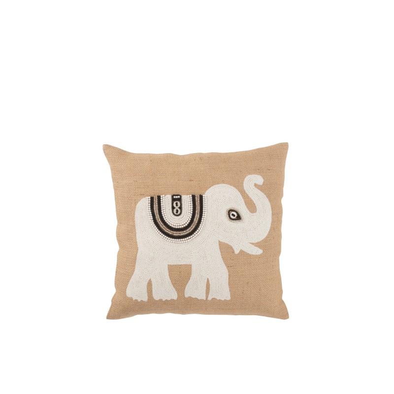 Almofada com elefante branco em algodão bege 45x45x11 cm Almofada com elefante branco em algodão bege 45x45x11 cm