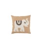 Cuscino con elefante bianco in cotone beige 45x45x11 cm Cuscino con elefante bianco in cotone beige 45x45x11 cm