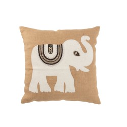 Coussin avec éléphant blanc en coton beige 60x60x12 cm