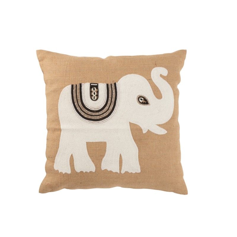 Almofada com elefante branco em algodão bege 60x60x12 cm Almofada com elefante branco em algodão bege 60x60x12 cm
