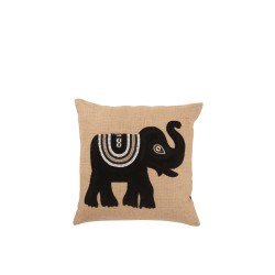 Cojín con elefante negro de algodón beige de 45x45x11 cm