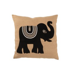 Cojín con elefante negro de algodón beige de 60x60x12 cm