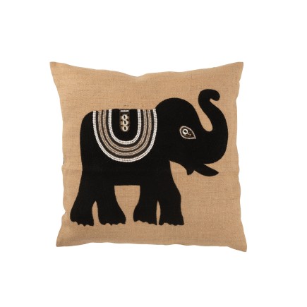 Cuscino in cotone beige con elefante nero 60x60x12 cm