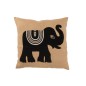 Cuscino in cotone beige con elefante nero 60x60x12 cm Cuscino in cotone beige con elefante nero 60x60x12 cm