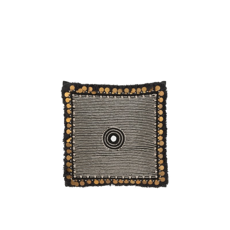 Cuscino con perla in cotone nero 45x45x11 cm Cuscino con perla in cotone nero 45x45x11 cm