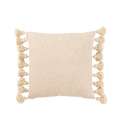 Coussin carré avec floche en coton beige 49x47x1 cm - Coussin d'extérieur