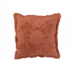 Coussin carré avec franges en coton rouge 50x50x10 cm