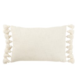 Coussin rectangulaire avec floches en coton blanc 59x38x15 cm - Coussin d'extérieur