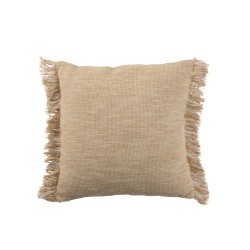 Coussin carré avec franges en coton beige 45x45x15 cm