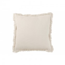 Coussin avec bords effilochés en coton blanc 45x45x15 cm