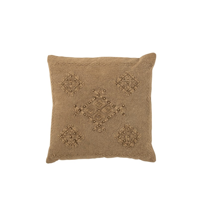 Coussin avec broderie en coton marron 45x45x15 cm