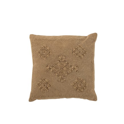 Cuscino con ricamo in cotone marrone 45x45x15 cm