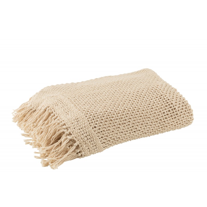 Plaid tricot en coton beige 187x130x1 cm