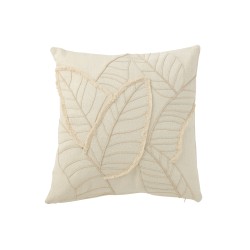 Cuscino quadrato con motivo a foglie in tessuto bianco 43x43x10 cm