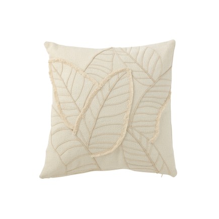 Cuscino quadrato con motivo a foglie in tessuto bianco 43x43x10 cm