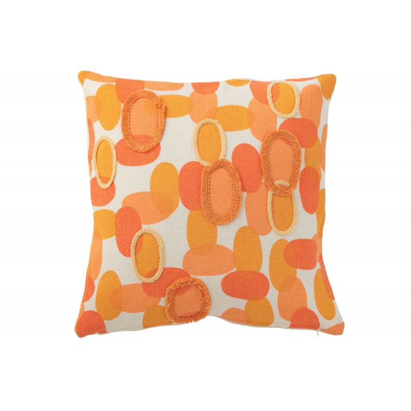 Coussin carré avec formes ovales en textile orange 43x43x10 cm