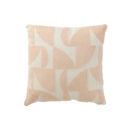 Cuscino quadrato con forme geometriche in tessuto color salmone 43x43x10 cm