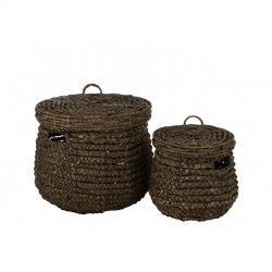 Conjunto de 2 cestas con tapa de madera marrón de 50x50x44 cm