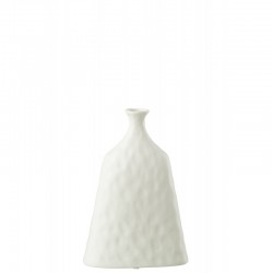 Vase plat col bouteille en céramique blanc 21x10x30 cm