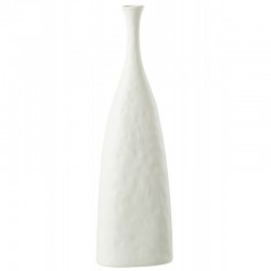 Florero alto de cuello de botella en cerámica blanca de 15x9x50 cm