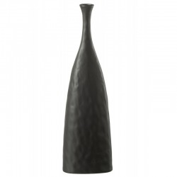 Florero alto con cuello de botella en cerámica negra de 15x9x50 cm