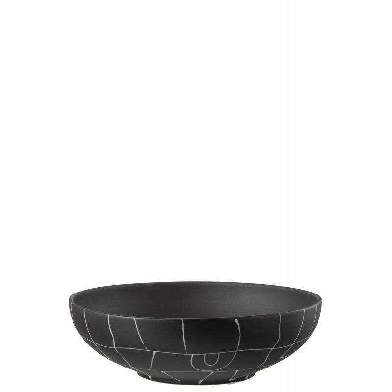 Plat rond avec lignes en céramique noir 35x35x11 cm