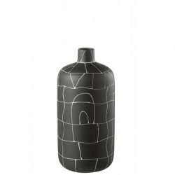 Vase rond à traits en céramique noir 19x19x37 cm