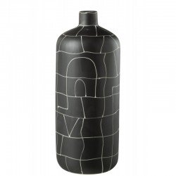 Vase rond à traits en céramique noir 20x20x50 cm