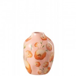 Vase avec fleurs en céramique saumon 16x16x21 cm