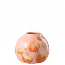 Vase avec fleurs en céramique saumon 21x21x17 cm