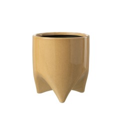 Cachepot de cerámica beige de 18x18x20.5 cm