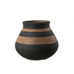 Vase bas avec bandes marron en céramique noir 28x28x25 cm
