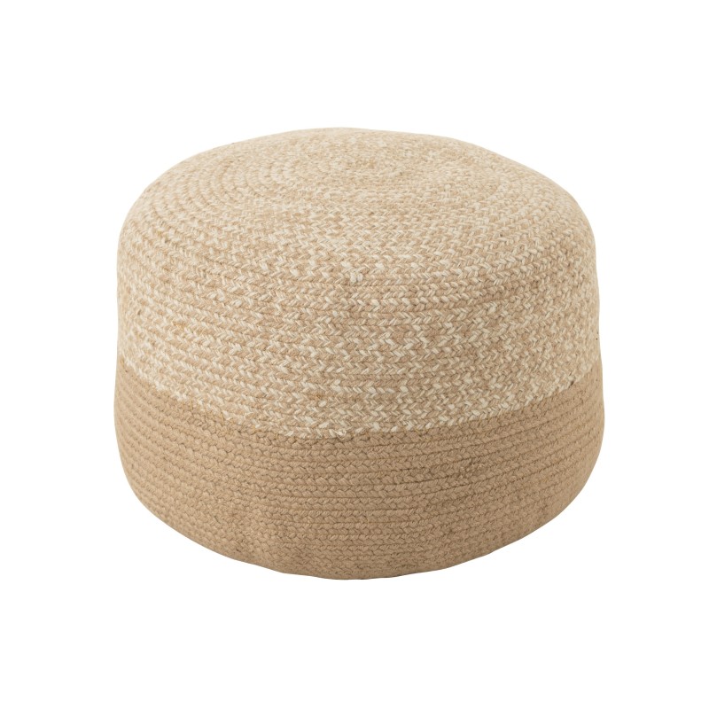 Pouf rond bi-couleur en textile naturel 50x50x35 cm